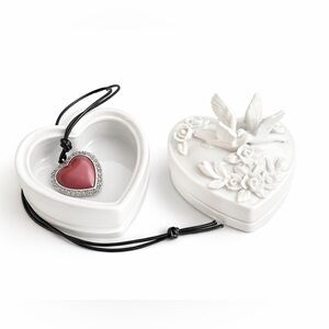 Heart Porcelain Trinket Box & Red Heart Necklace Set – Romantic Valentine’s Gift